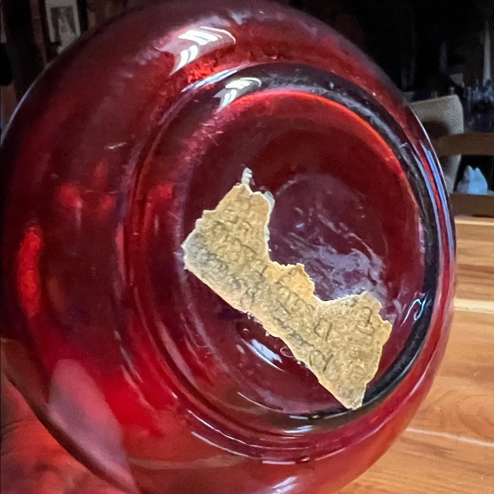 Antique Art Nouveau Bohemian Cranberry and Gold Decanter 1890-1910